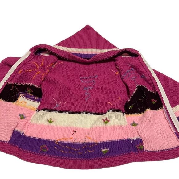 Hand knit zip up Girls Sweater Jacket. April showers! Flat lat 14”P, 17” L. - Picture 5 of 13